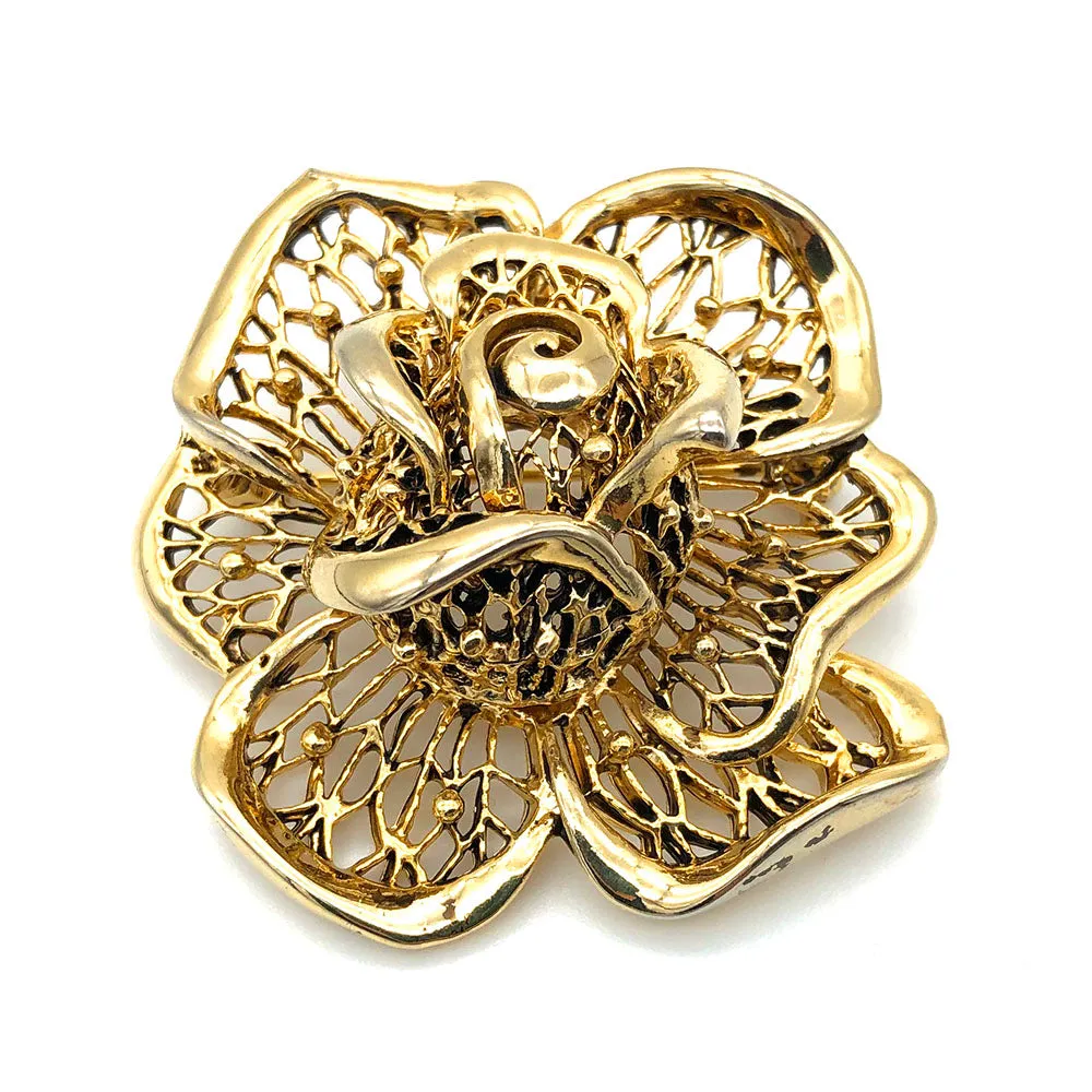 【USA輸入】ヴィンテージ ゴールド ローズ ブローチ/Vintage Gold Rose Brooch