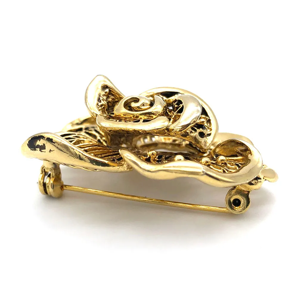 【USA輸入】ヴィンテージ ゴールド ローズ ブローチ/Vintage Gold Rose Brooch