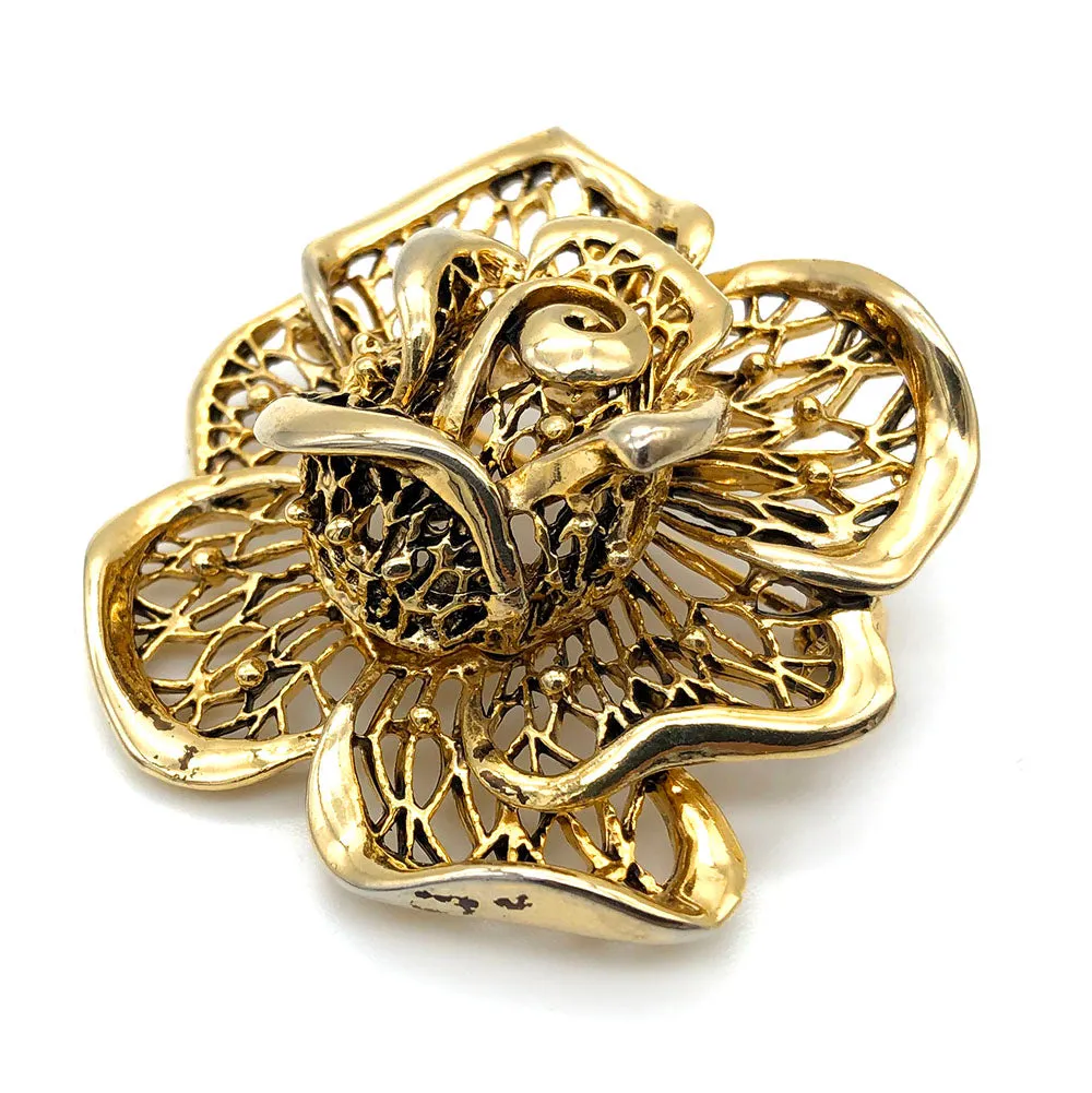 【USA輸入】ヴィンテージ ゴールド ローズ ブローチ/Vintage Gold Rose Brooch