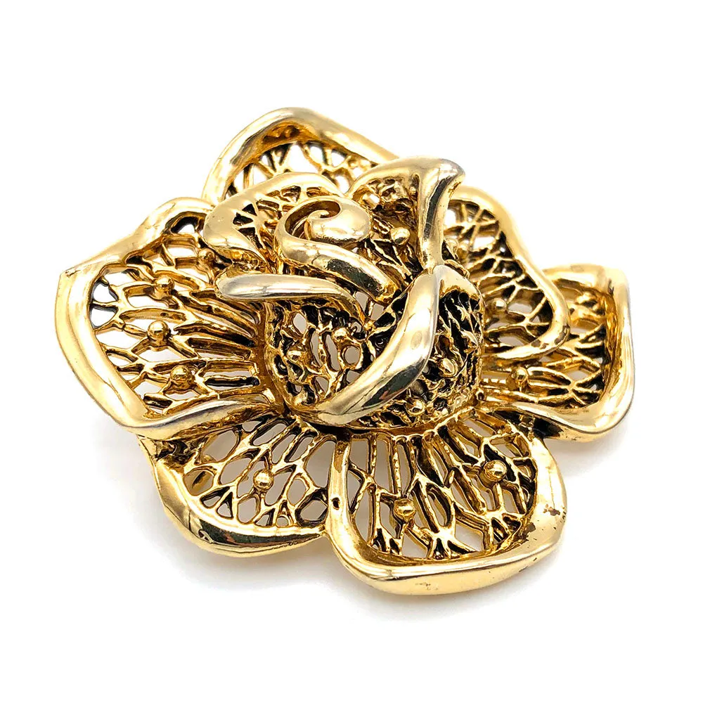 【USA輸入】ヴィンテージ ゴールド ローズ ブローチ/Vintage Gold Rose Brooch