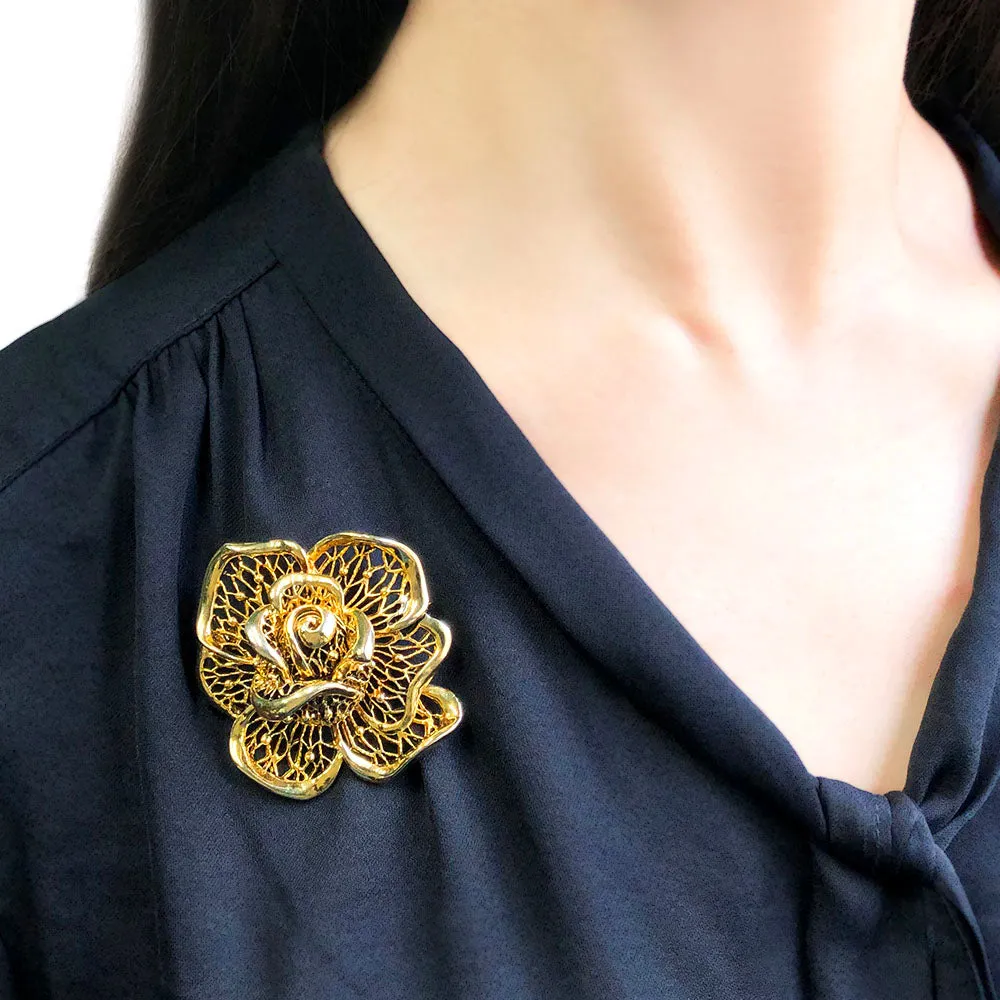 【USA輸入】ヴィンテージ ゴールド ローズ ブローチ/Vintage Gold Rose Brooch