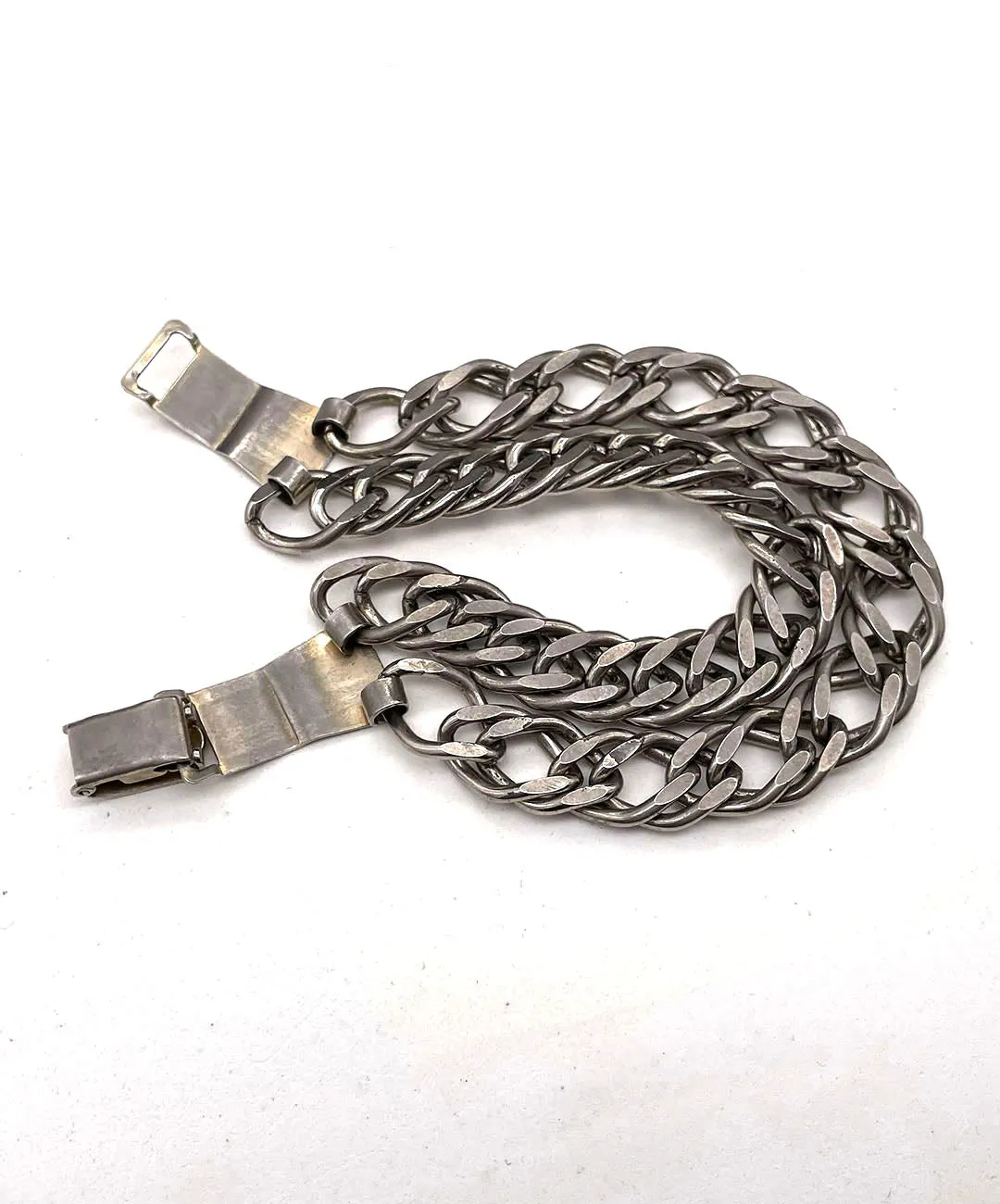 【USA輸入】ヴィンテージ ダブルチェーン シルバートーン ブレスレット/Vintage Double Chain Silver Bracelet