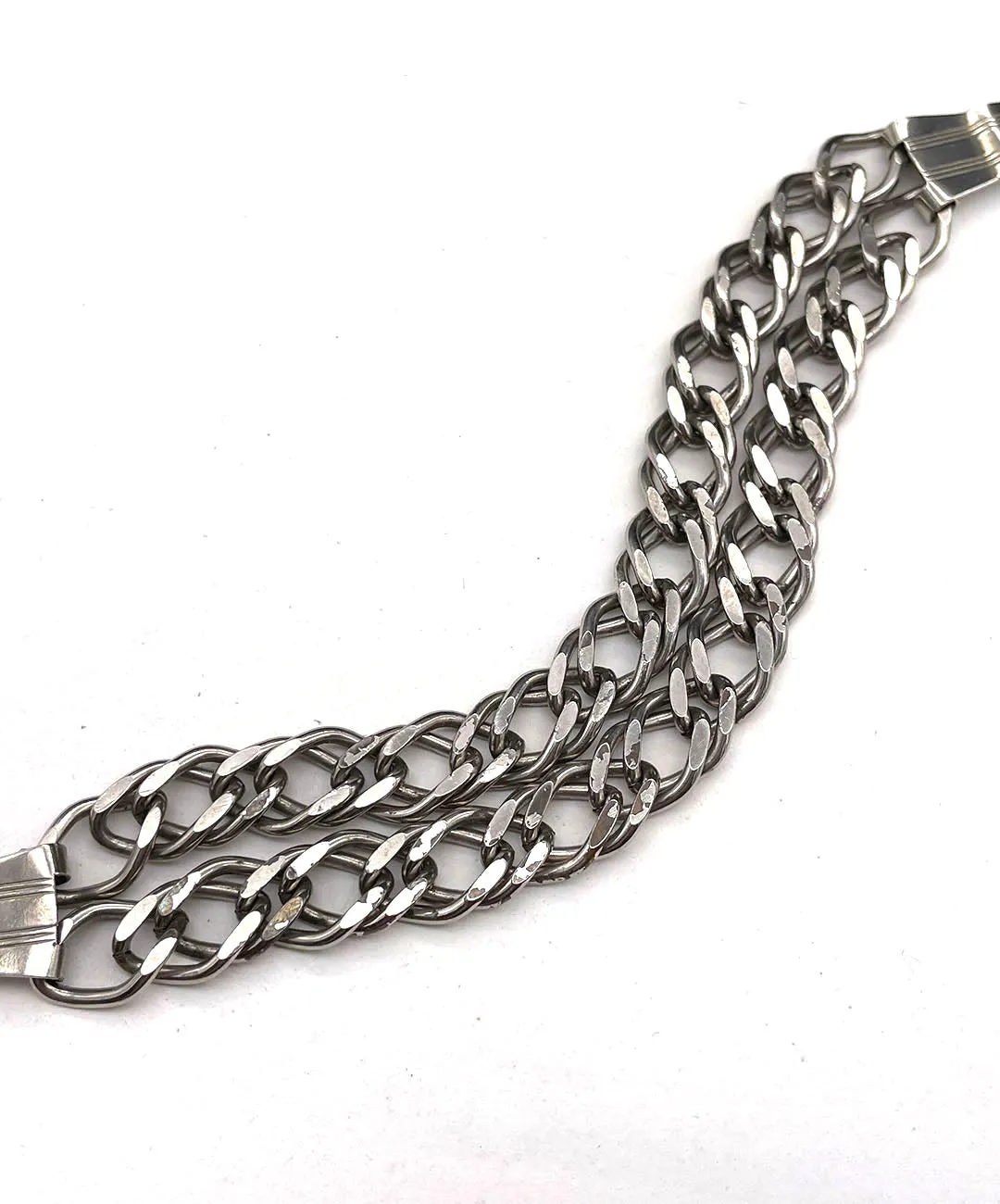 【USA輸入】ヴィンテージ ダブルチェーン シルバートーン ブレスレット/Vintage Double Chain Silver Bracelet