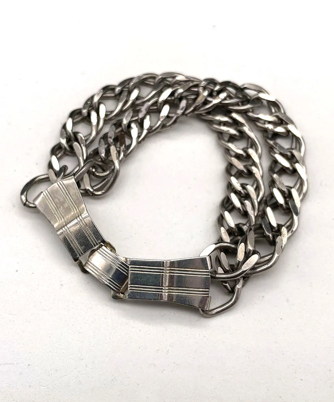 【USA輸入】ヴィンテージ ダブルチェーン シルバートーン ブレスレット/Vintage Double Chain Silver Bracelet