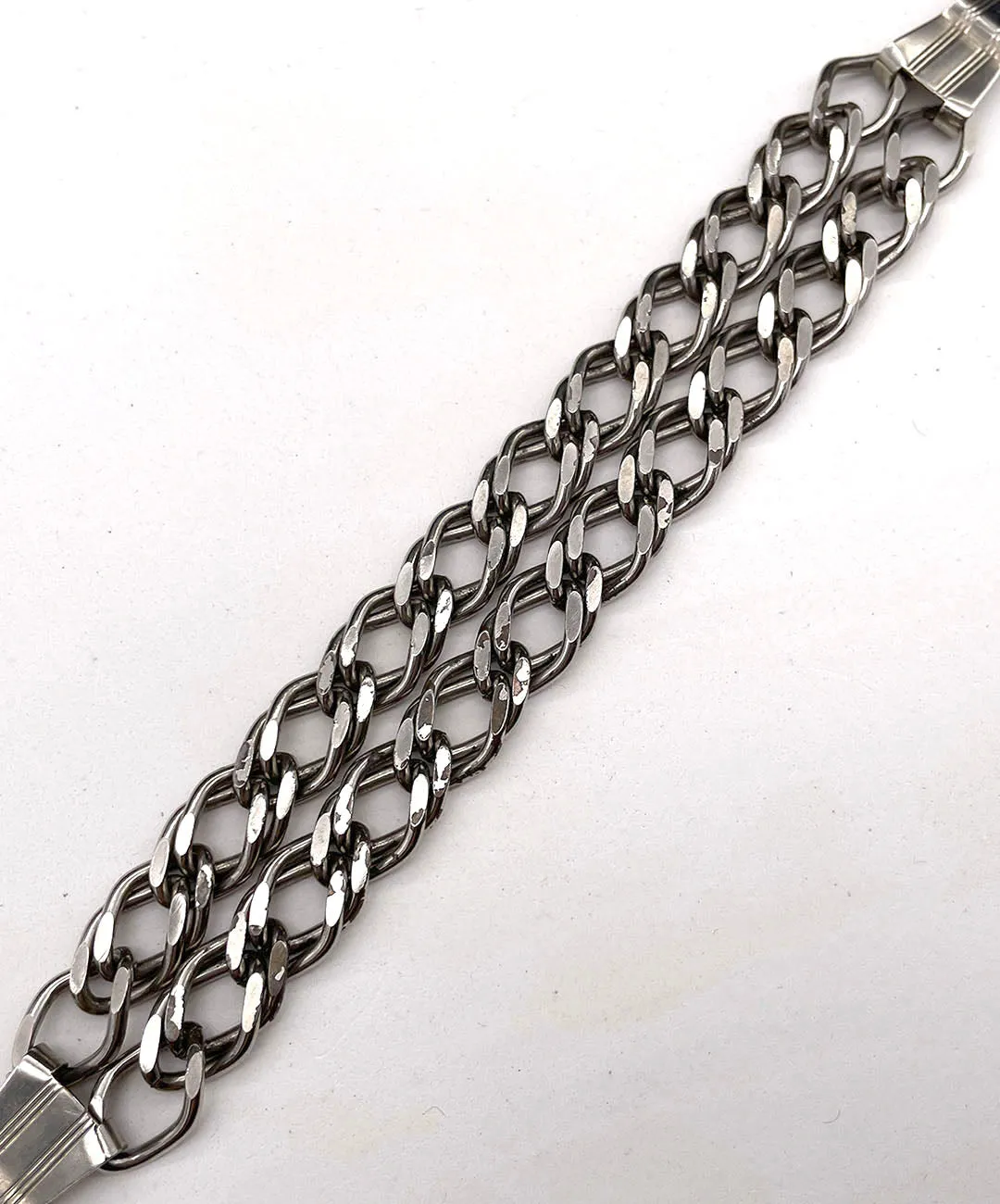 【USA輸入】ヴィンテージ ダブルチェーン シルバートーン ブレスレット/Vintage Double Chain Silver Bracelet