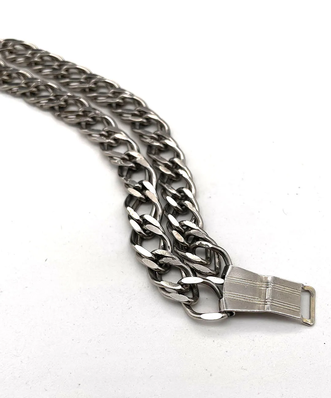 【USA輸入】ヴィンテージ ダブルチェーン シルバートーン ブレスレット/Vintage Double Chain Silver Bracelet