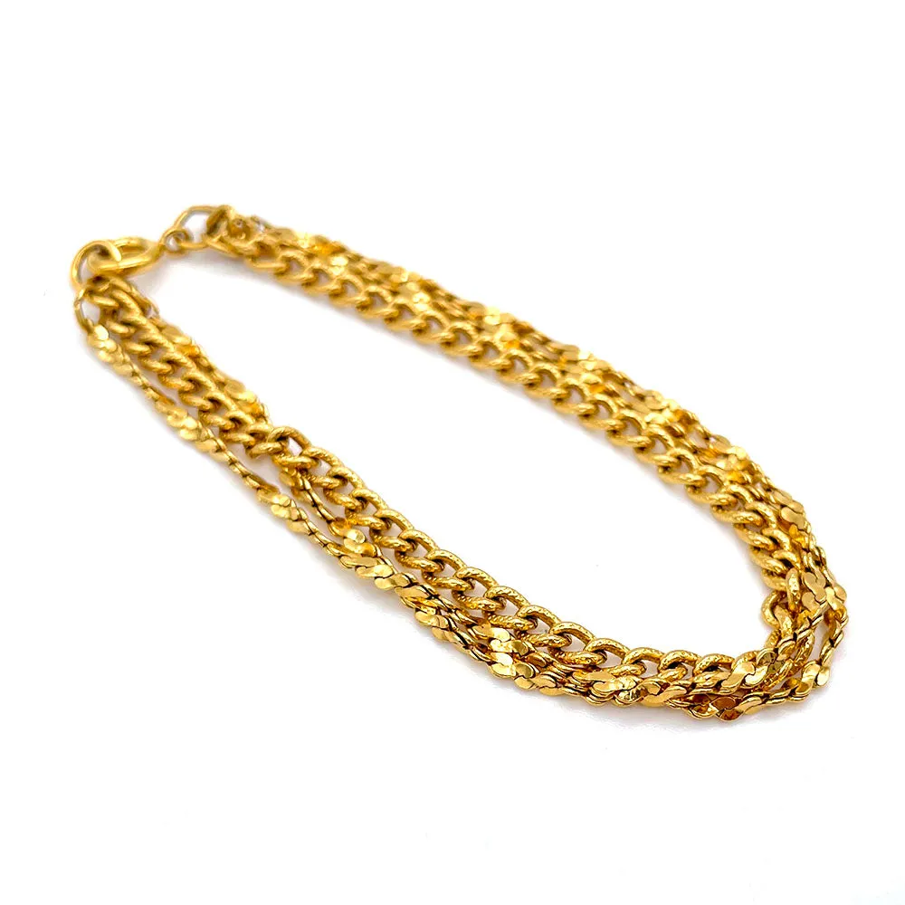 【USA輸入】ヴィンテージ トリプルチェーン ゴールド ブレスレット/Vintage Triple Chain Gold Bracelet