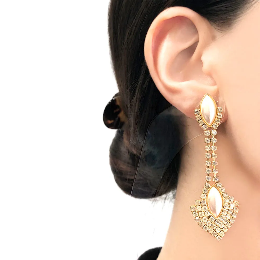 【USA輸入】ヴィンテージ パール クリアストーン ピアス/Vintage Pearl Clear Rhinestones Post Earrings