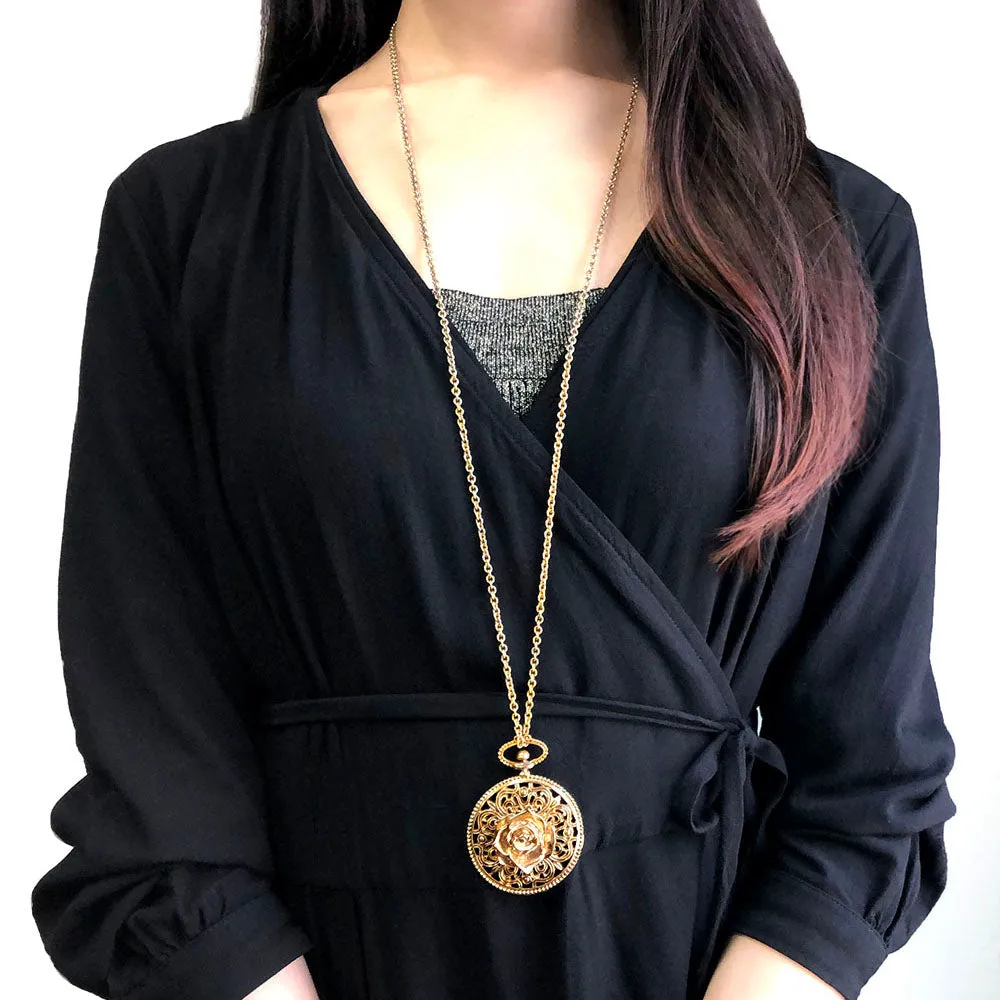 【USA輸入】ヴィンテージ ローズ ペンダント ロング ネックレス/Vintage Rose Pendant Long Necklace