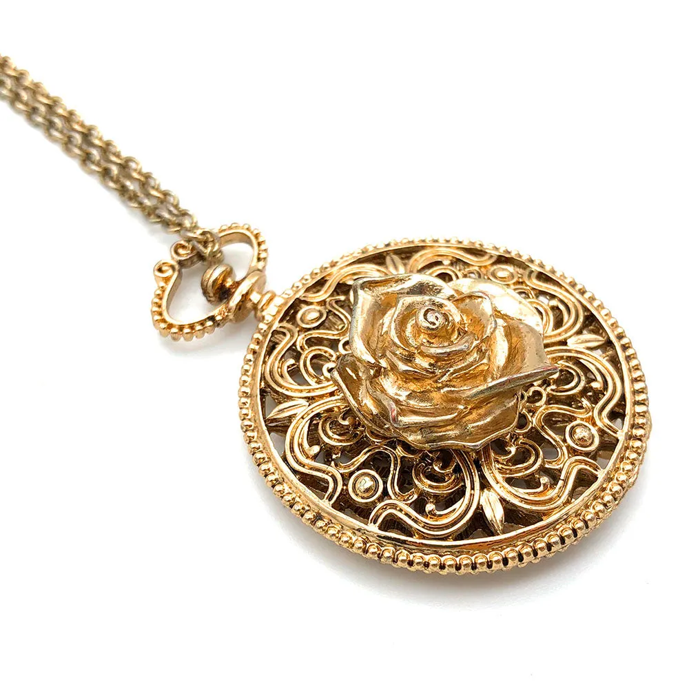 【USA輸入】ヴィンテージ ローズ ペンダント ロング ネックレス/Vintage Rose Pendant Long Necklace