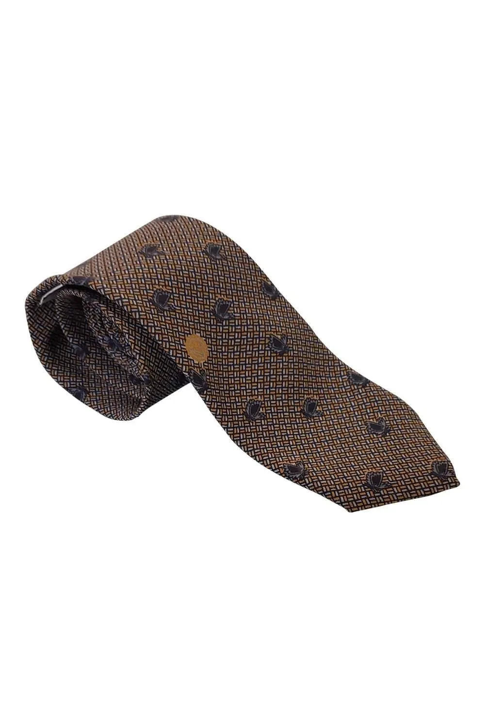 VALENTINO Vintage 100% Silk Black Orange Grey Geometric Print Tie (55)