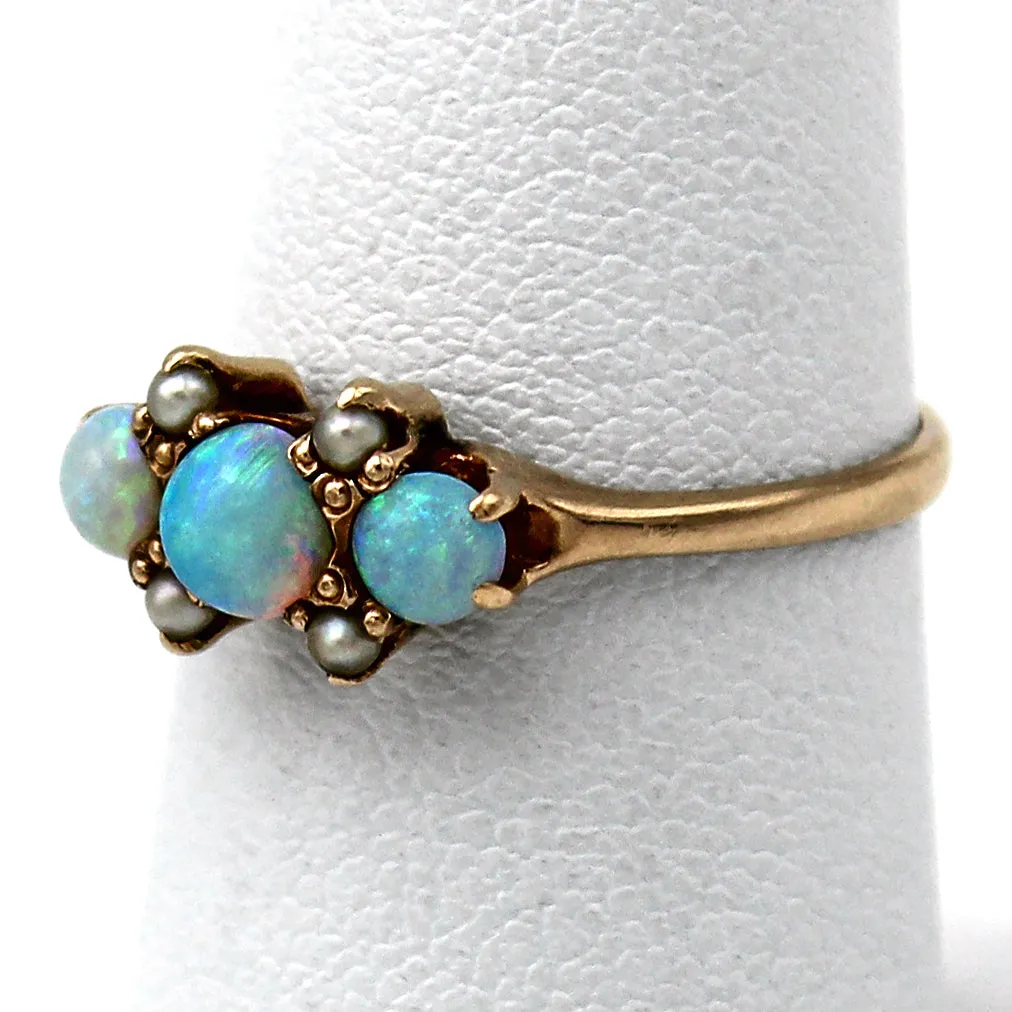 Vintage 10K Yellow Gold Opal & Sea Pearl Band Ring