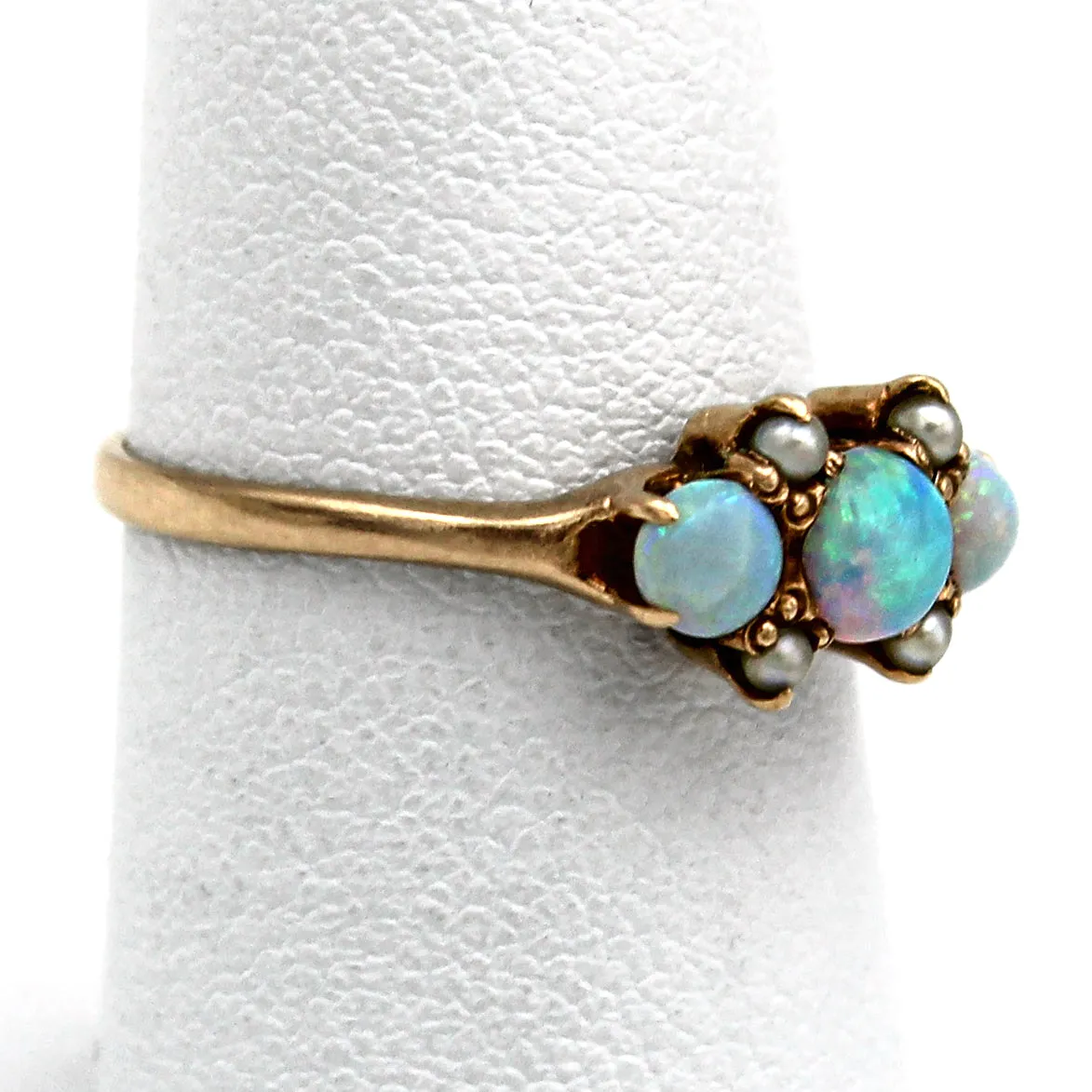 Vintage 10K Yellow Gold Opal & Sea Pearl Band Ring