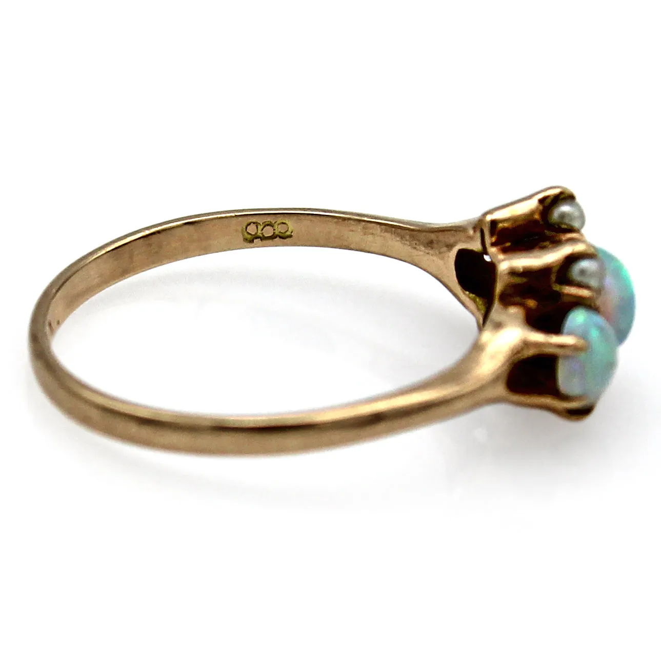 Vintage 10K Yellow Gold Opal & Sea Pearl Band Ring