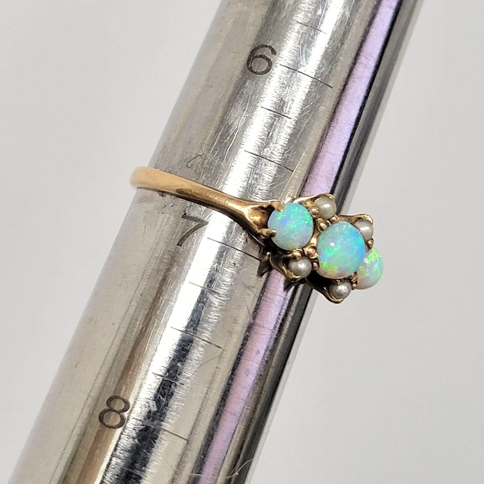 Vintage 10K Yellow Gold Opal & Sea Pearl Band Ring