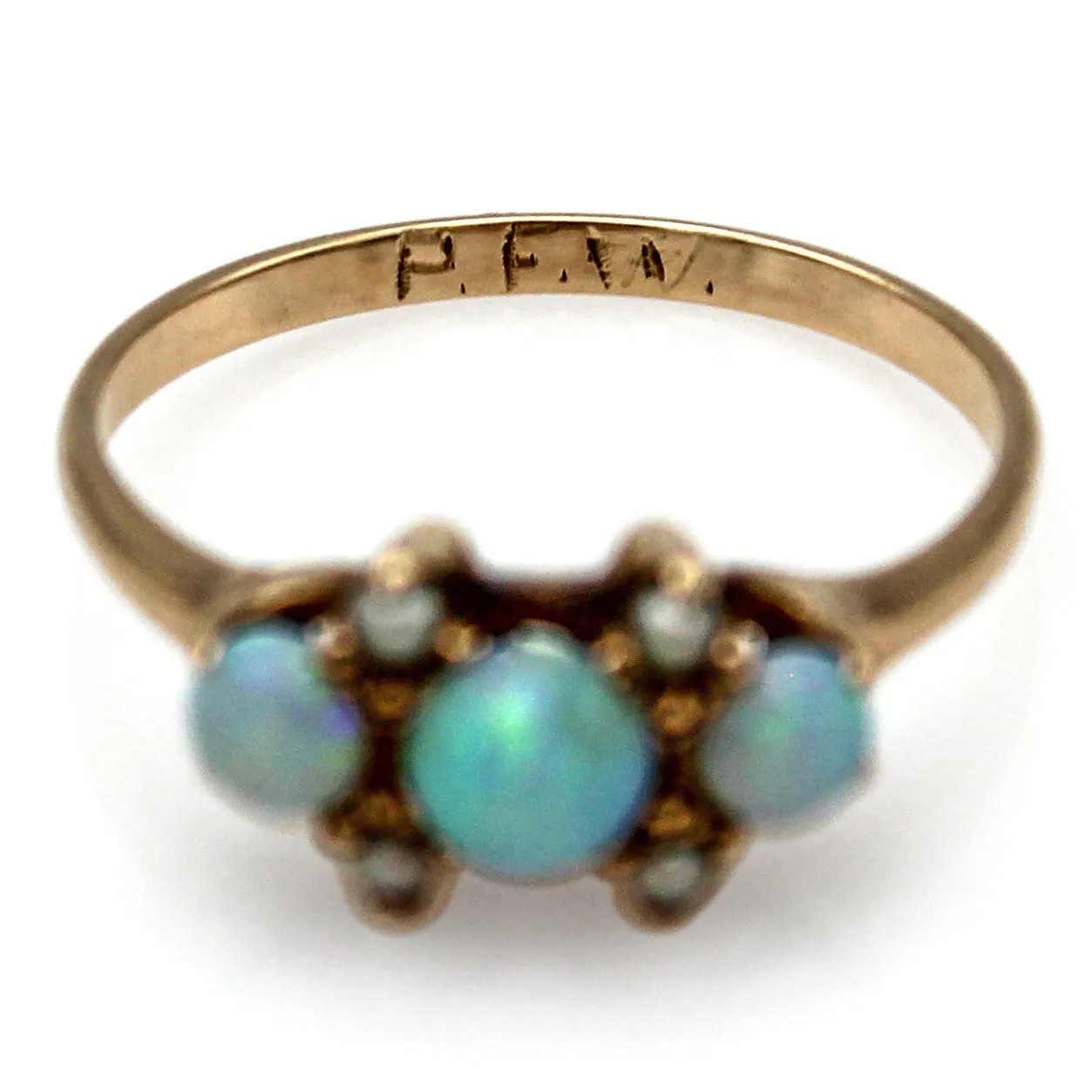 Vintage 10K Yellow Gold Opal & Sea Pearl Band Ring