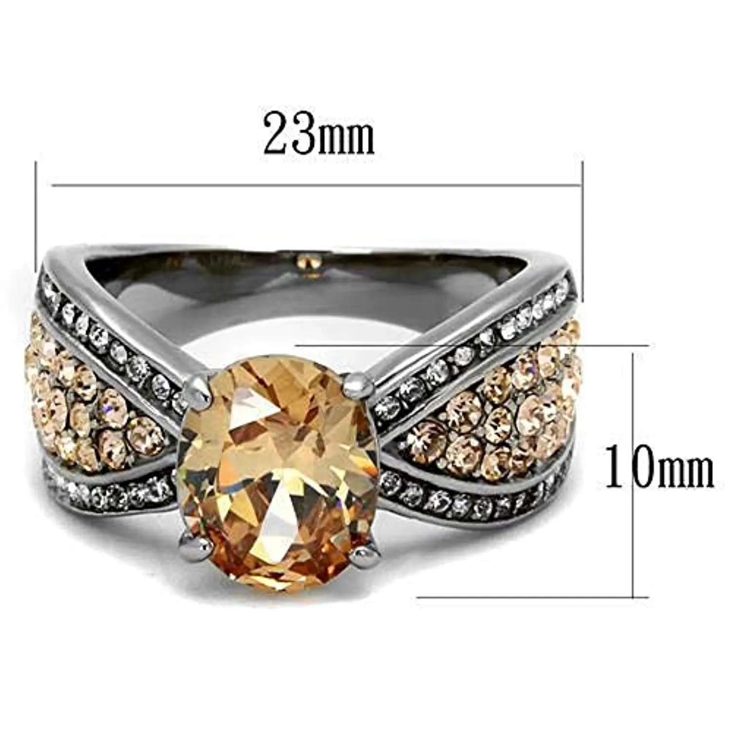 WildKlass Stainless Steel Ring High Polished Women AAA Grade CZ Champagne