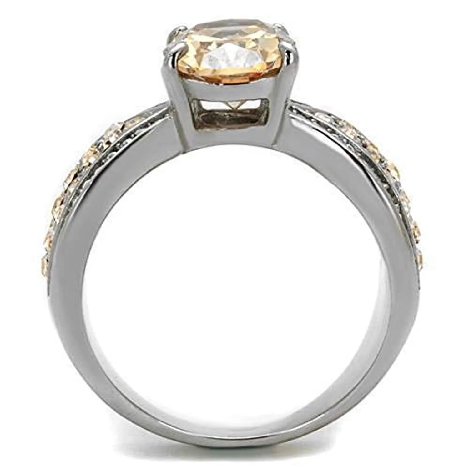 WildKlass Stainless Steel Ring High Polished Women AAA Grade CZ Champagne