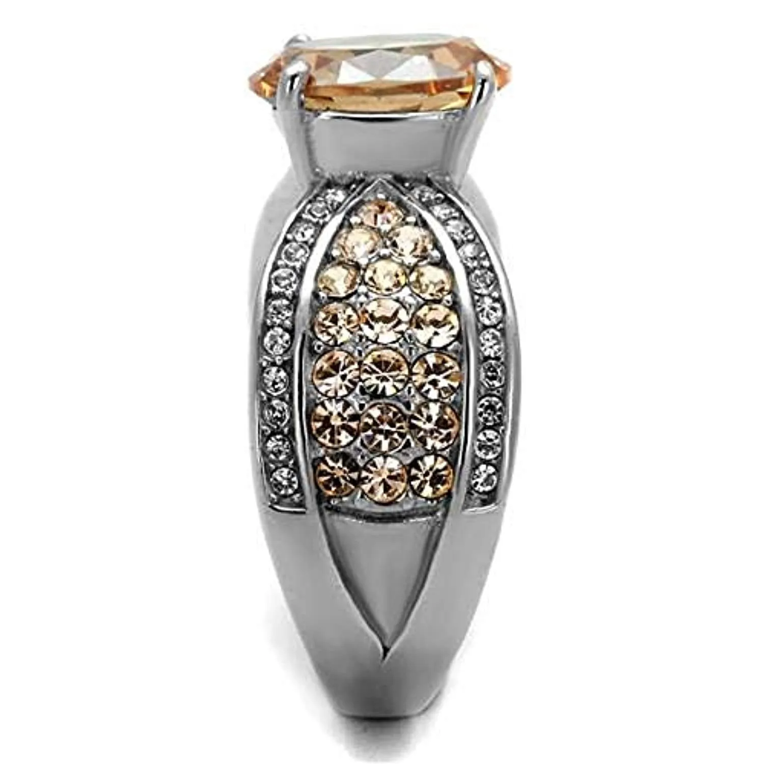 WildKlass Stainless Steel Ring High Polished Women AAA Grade CZ Champagne