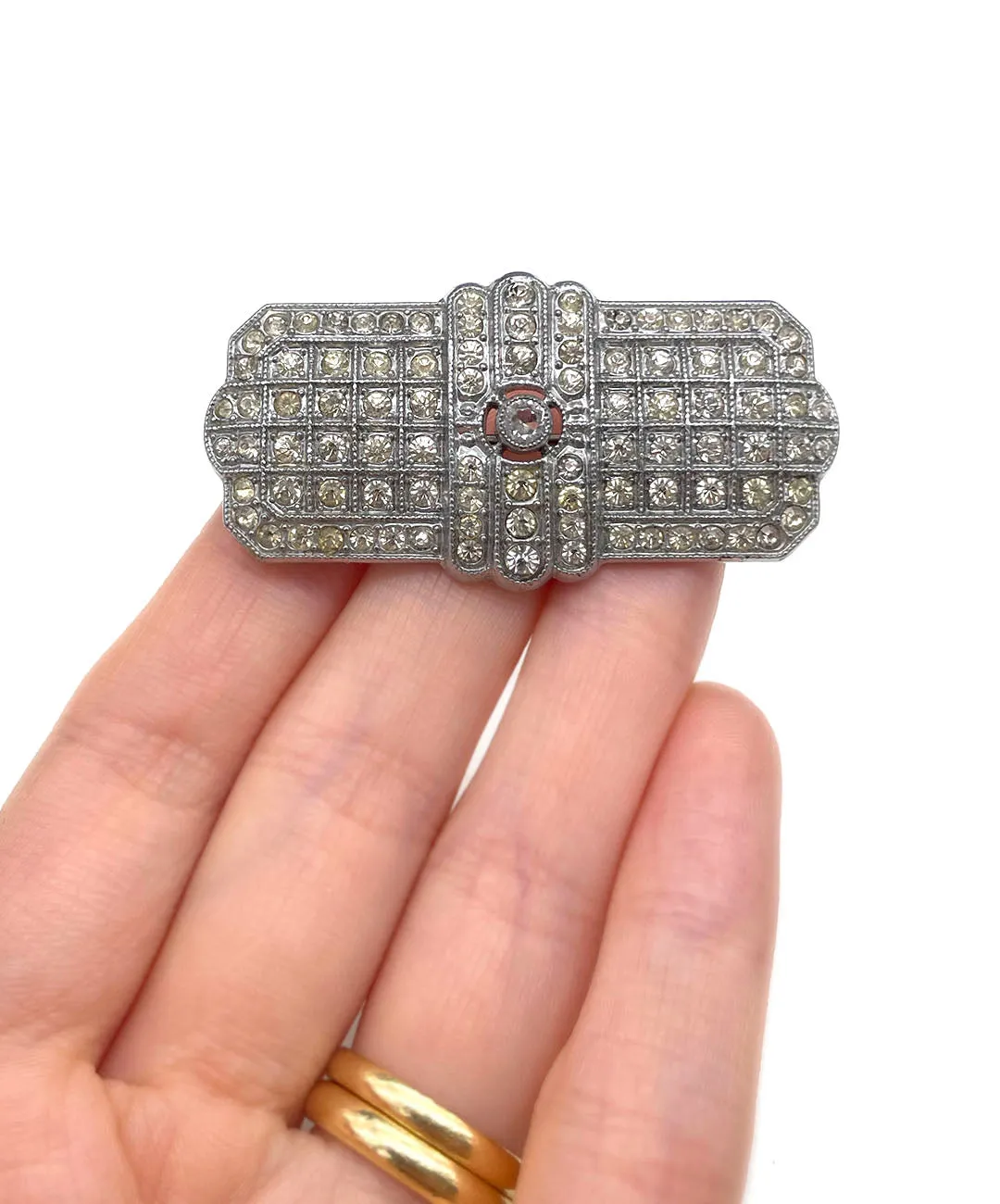 【チェコ買付】ヴィンテージ アールデコ クリアガラス ブローチ/Vintage Art Deco Clear Glass Brooch