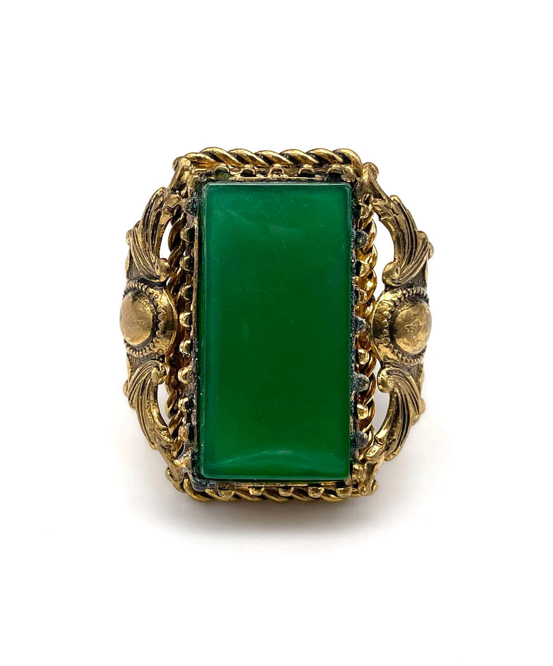 【チェコ買付】ヴィンテージ グリーン ガラス リング/Vintage Green Glass Ring