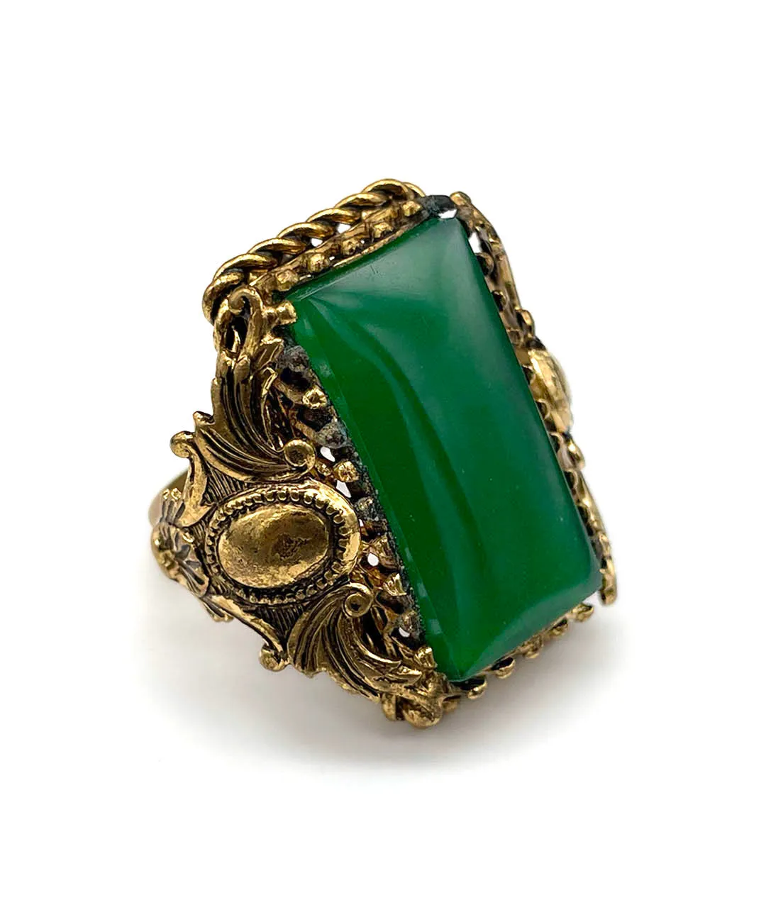 【チェコ買付】ヴィンテージ グリーン ガラス リング/Vintage Green Glass Ring